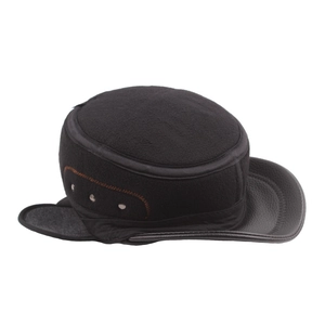 Winter faux leather thermal military cap with fleece lining and fold-down ear protection
