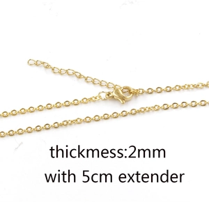 Detail of 2mm thick 18k gold plated stainless steel chain with 5cm extender and lobster clasp
