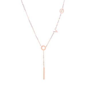 Elegant rose gold LOVE letter pendant necklace with a minimalist Y-shaped chain design