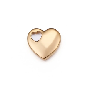 Polished gold heart-shaped stainless steel pendant with mirror finish and cutout detail