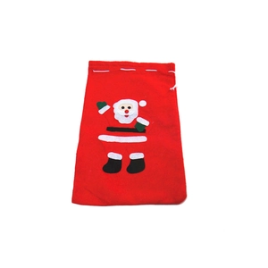 Sacchetto regalo di Natale rosso in TNT con applique di Babbo Natale e chiusura a cordoncino