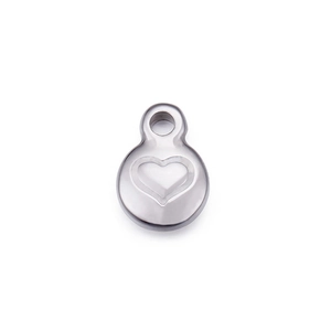 Stainless steel round pendant with heart engraving on a clean white background
