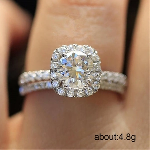 Luxurious halo silver ring set with brilliant micro-pave diamonds for engagement, 4.8g weight