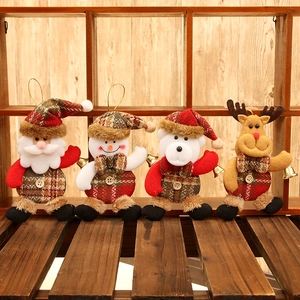 Plaid Fabric Christmas Tree Hanging Ornaments Cartoon Santa Snowman Reindeer Bear Plush Dolls Festive Holiday Home Decor