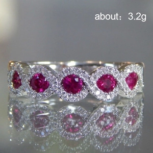 Luxury silver ring featuring five pink gemstones with micro-pave halo, weight 3.2g