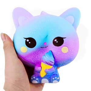 Slow rebound galaxy cat squishy toy holding ice cream made of soft PU foam material
