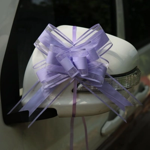 Grande fiocco in organza viola con bordi argentati per decorazione auto matrimoniale