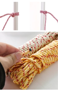 Macro view of woven nylon clothesline texture and multi-color braided rope durability