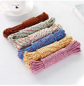 Close-up of 6 colorful braided nylon ropes neatly bundled for outdoor and home drying