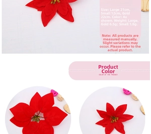 Detail view of red velvet Poinsettia flowers in various sizes for Christmas decor