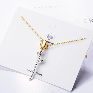 Elegant rose flower pendant necklace in gold and silver finish with fine chain