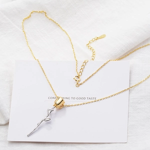 Elegant rose flower pendant necklace in gold and silver finish with S925 sterling silver tag