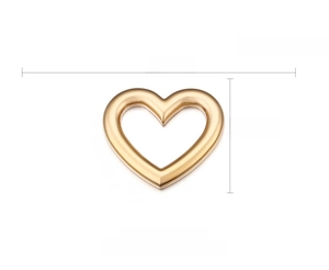 Detail view of 18K gold plated heart pendant with 40mm width and 36mm height dimensions