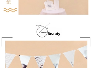 Close-up of silver chevron and solid paper pennant banner for wedding party decoration