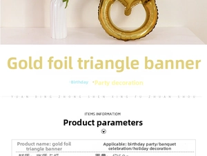 Detail showing specifications of the gold foil wavy triangle banner for party decoration