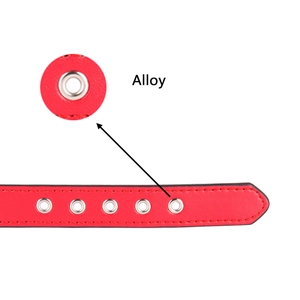 Red leather dog collar with star-shaped alloy eyelets and metal buckle detail