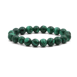 10mm natural green malachite beaded stretch bracelet with unique striped stone texture