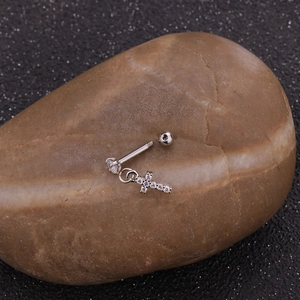 Silver stainless steel screw back ear stud with a sparkling zircon cross pendant