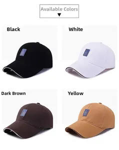 Detailed view of baseball caps in black, white, brown and yellow with golf patch