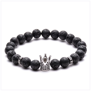 Macro shot of 8mm lava stone beads and micro-pave crown with black cubic zirconia