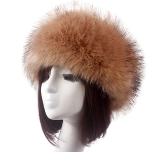 Bandeau épais en fausse fourrure de renard pour femme, bonnet chaud d'hiver marron