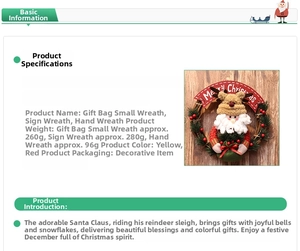 Detail of Christmas rattan wreath with Merry Christmas sign and plush doll ornaments
