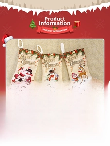Detail view of large Christmas stockings with Santa, snowman and reindeer patterns