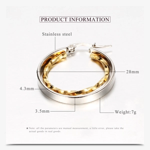 Detailed size specifications for 28mm hollow double layer stainless steel earrings