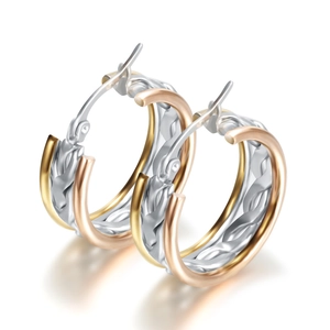 304 Stainless Steel Hollow Weave Hoop Earrings Stylish Western Style Three Tone Elegant Fashion Mixed Gold Silver Earrings Jewelry