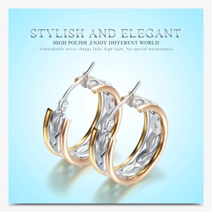 Detailed close-up of 304 stainless steel tri-color twisted hoop earrings with a high polish
