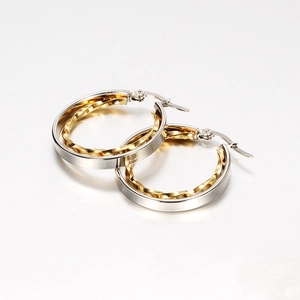 Modern 28mm hollow double-layer gold and silver stainless steel hoop earrings for women