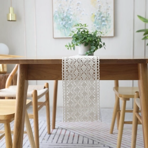 Handmade Crochet Table Runner Beige Cotton Lace Hollow Out Boho Wedding Dining Room Decor American Country Style