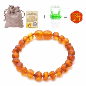 Natural Baltic Amber Baby Teething Bracelet Handmade Polished Jewelry Safety Screw Clasp Authentic For Infants Toddlers