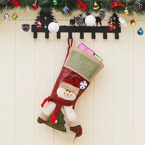 Premium Christmas stocking with 3D snowman and tree hanging on a festive garland wall