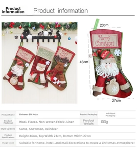 Detailed size chart for 46cm Santa, Snowman, and Reindeer 3D Christmas stockings