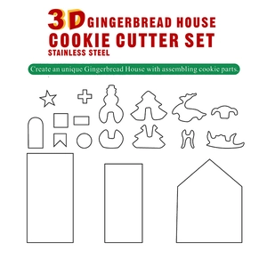 3D gingerbread house cookie cutter set made of 18 pieces durable stainless steel