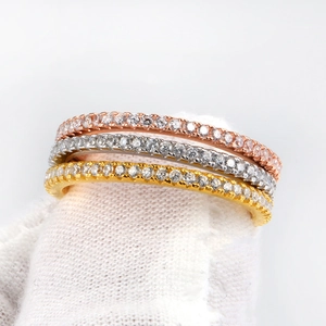 Copper Cubic Zirconia Eternity Rings Micro Pave Stackable Bands For Women Fashion Jewelry Wedding Engagement