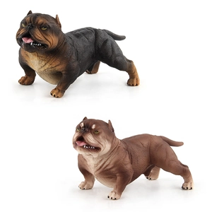 Detailed American Bully dog figurines set of 2 in black and brown solid plastic models