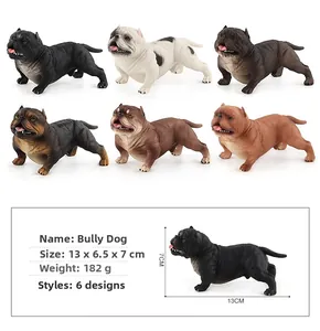 Detailed view of 13cm American Bully dog figurines showing muscle texture and color variety