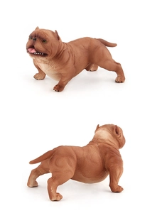 Dual view of brown American Bully figure showing realistic muscle detail and skin folds