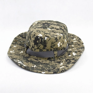 Outdoor digital camo boonie hat with wide brim and breathable metal eyelets