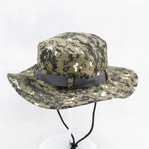 Digital forest camo boonie hat with adjustable chin strap and wide brim for outdoors