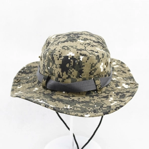 Digital jungle camouflage boonie hat with wide brim and adjustable chin strap