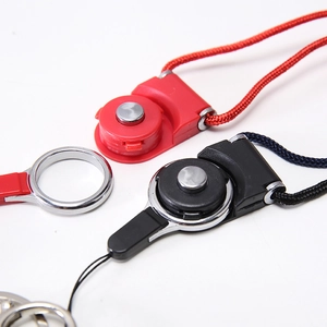 Lanyard card holder attachments in red and black with durable metal rings and nylon straps
