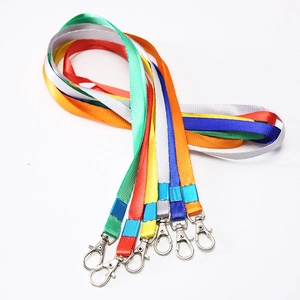 Flat woven colorful lanyards with metal lobster clasps for ID card holders and badges