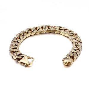 Hip hop gold plated stainless steel Cuban link chain necklace with sparkling iced out diamonds