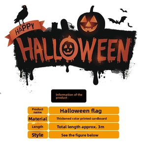 Close-up of Halloween paper bunting featuring pumpkin and bat designs on 3m length