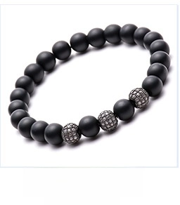 Close-up of matte black volcanic stone beads with micro-pave zircon sphere details