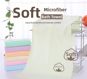 Macro view of absorbent microfiber towels with embossed floral patterns in pastel colors