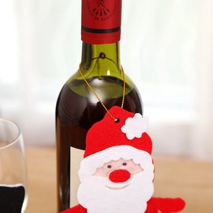 Christmas Santa felt cutlery holder and bottle decoration with gold hanging string